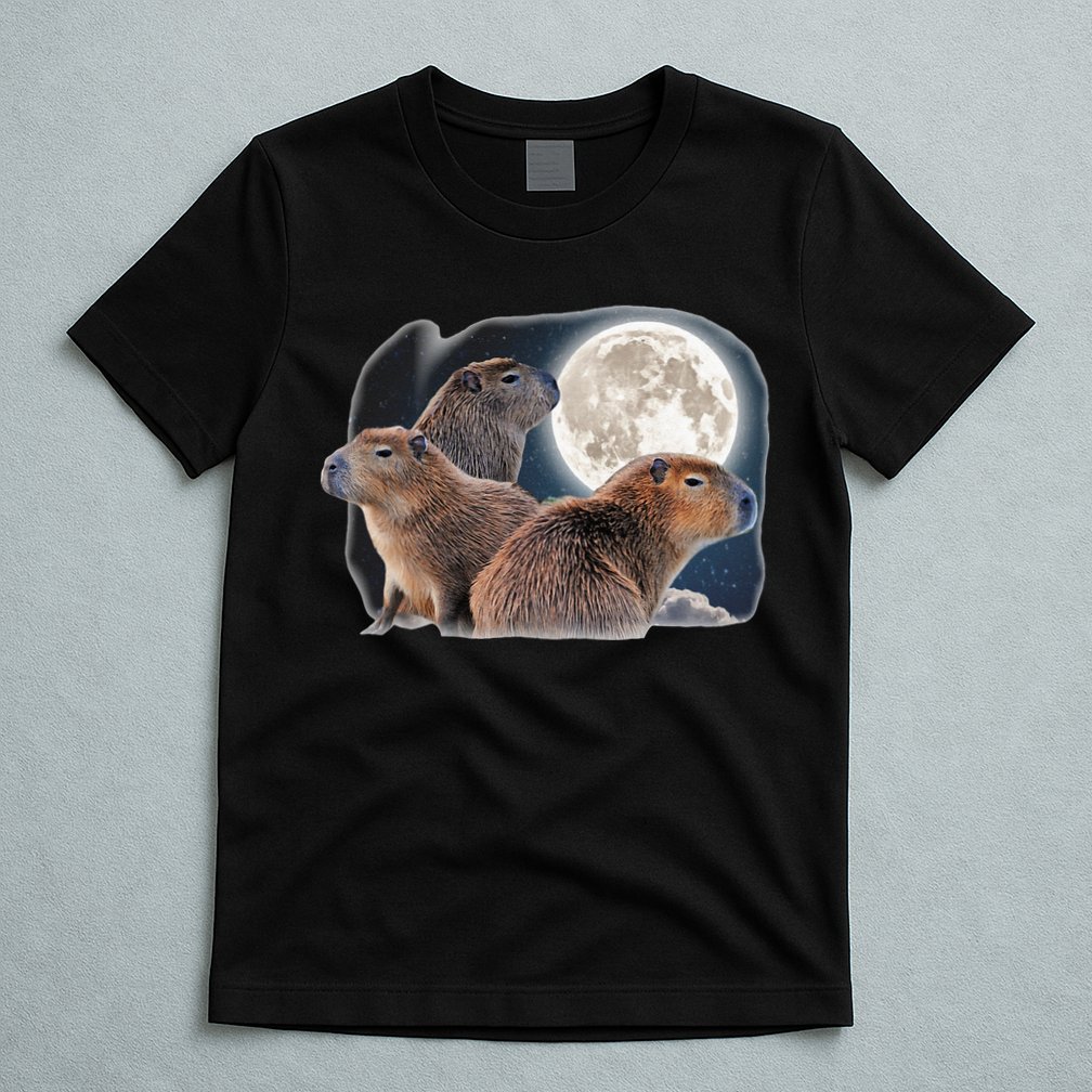 Three Capybaras And Moon Funny Capybara Humor Parody T-Shirt