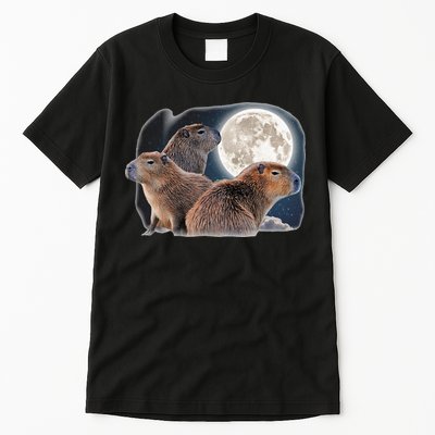 Three Capybaras And Moon Funny Capybara Humor Parody Tall T-Shirt