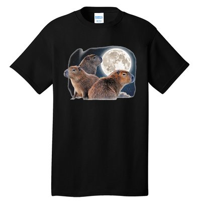 Three Capybaras And Moon Funny Capybara Humor Parody Tall T-Shirt