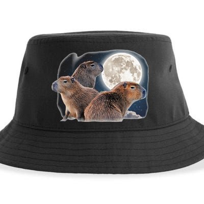 Three Capybaras And Moon Funny Capybara Humor Parody Sustainable Bucket Hat