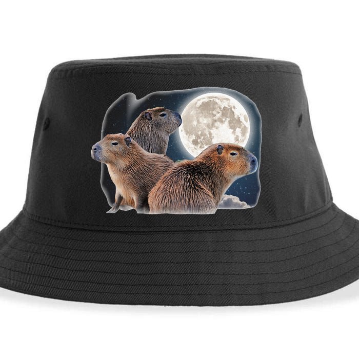 Three Capybaras And Moon Funny Capybara Humor Parody Sustainable Bucket Hat