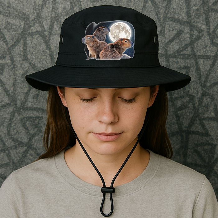 Three Capybaras And Moon Funny Capybara Humor Parody Bucket Hat