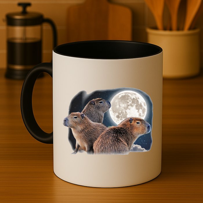 Three Capybaras And Moon Funny Capybara Humor Parody Mug