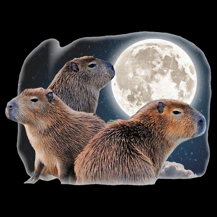 Three Capybaras And Moon Funny Capybara Humor Parody Drawstring Bag