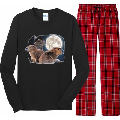 Three Capybaras And Moon Funny Capybara Humor Parody Long Sleeve Pajama Set