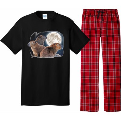 Three Capybaras And Moon Funny Capybara Humor Parody Pajama Set