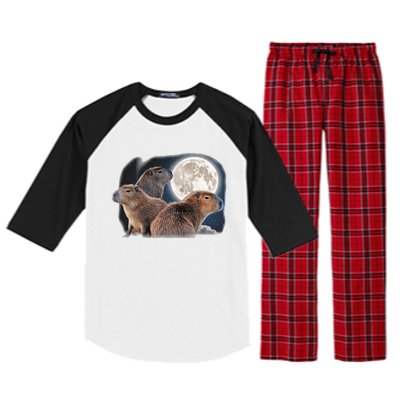 Three Capybaras And Moon Funny Capybara Humor Parody Raglan Sleeve Pajama Set