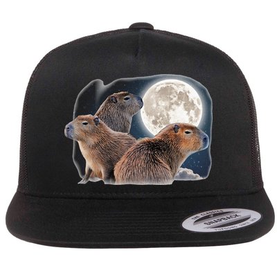 Three Capybaras And Moon Funny Capybara Humor Parody Flatbill Hat