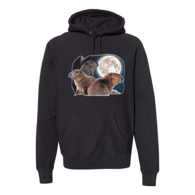 Three Capybaras And Moon Funny Capybara Humor Parody Premium Hoodie