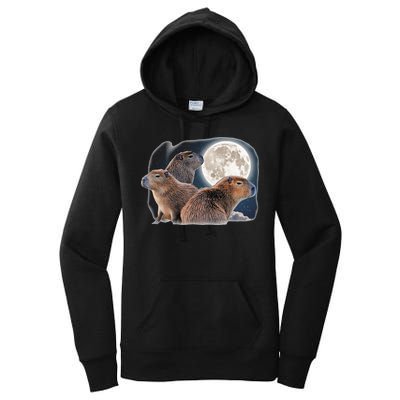 Three Capybaras And Moon Funny Capybara Humor Parody Women's Pullover Hoodie