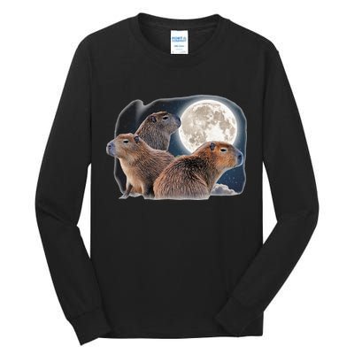 Three Capybaras And Moon Funny Capybara Humor Parody Tall Long Sleeve T-Shirt