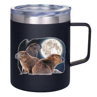 Three Capybaras And Moon Funny Capybara Humor Parody 12oz Stainless Steel Coffee Mug