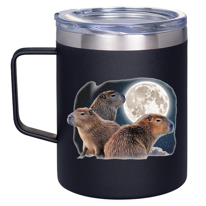 Three Capybaras And Moon Funny Capybara Humor Parody 12oz Stainless Steel Coffee Mug