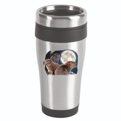 Three Capybaras And Moon Funny Capybara Humor Parody 16oz Travel Tumbler