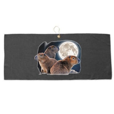 Three Capybaras And Moon Funny Capybara Humor Parody Large Microfiber Waffle Golf Towel