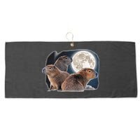 Three Capybaras And Moon Funny Capybara Humor Parody Large Microfiber Waffle Golf Towel
