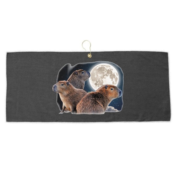 Three Capybaras And Moon Funny Capybara Humor Parody Large Microfiber Waffle Golf Towel