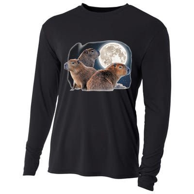 Three Capybaras And Moon Funny Capybara Humor Parody Cooling Performance Long Sleeve Crew