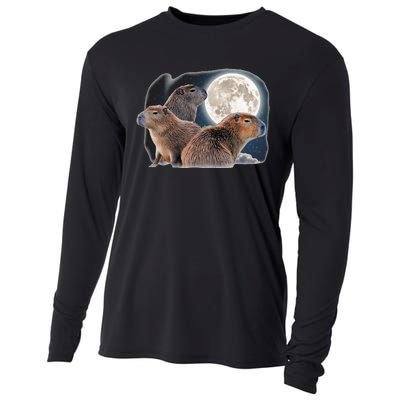 Three Capybaras And Moon Funny Capybara Humor Parody Cooling Performance Long Sleeve Crew