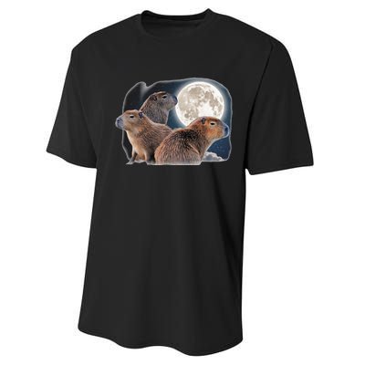 Three Capybaras And Moon Funny Capybara Humor Parody Performance Sprint T-Shirt