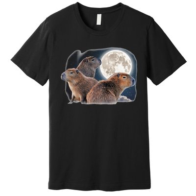 Three Capybaras And Moon Funny Capybara Humor Parody Premium T-Shirt