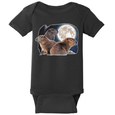 Three Capybaras And Moon Funny Capybara Humor Parody Baby Bodysuit