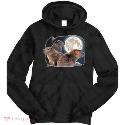 Three Capybaras And Moon Funny Capybara Humor Parody Tie Dye Hoodie