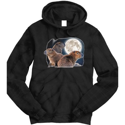 Three Capybaras And Moon Funny Capybara Humor Parody Tie Dye Hoodie