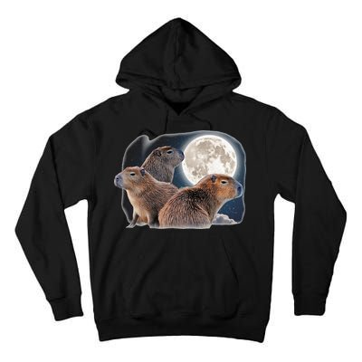 Three Capybaras And Moon Funny Capybara Humor Parody Tall Hoodie