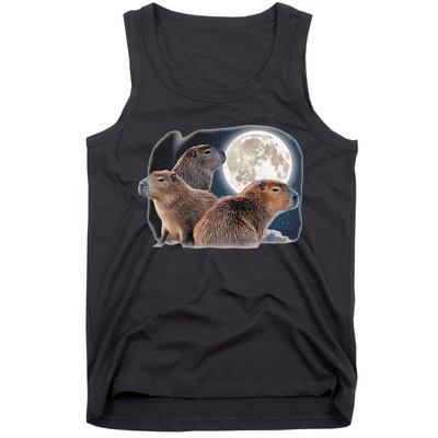 Three Capybaras And Moon Funny Capybara Humor Parody Tank Top