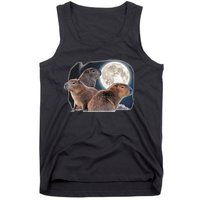 Three Capybaras And Moon Funny Capybara Humor Parody Tank Top