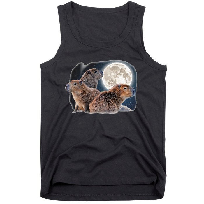 Three Capybaras And Moon Funny Capybara Humor Parody Tank Top