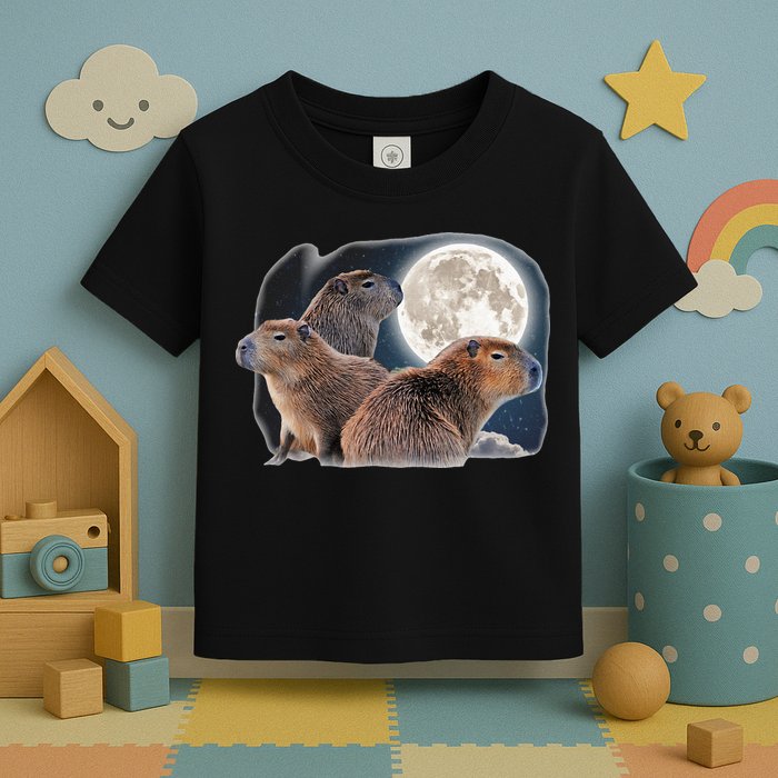 Three Capybaras And Moon Funny Capybara Humor Parody Toddler T-Shirt