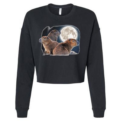 Three Capybaras And Moon Funny Capybara Humor Parody Cropped Pullover Crew