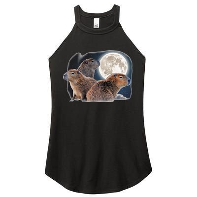 Three Capybaras And Moon Funny Capybara Humor Parody Women's Perfect Tri Rocker Tank