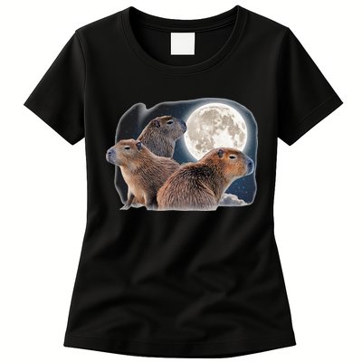 Three Capybaras And Moon Funny Capybara Humor Parody Womens T-Shirt
