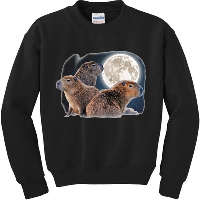 Three Capybaras And Moon Funny Capybara Humor Parody Kids Sweatshirt