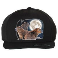 Three Capybaras And Moon Funny Capybara Humor Parody Wool Snapback Cap