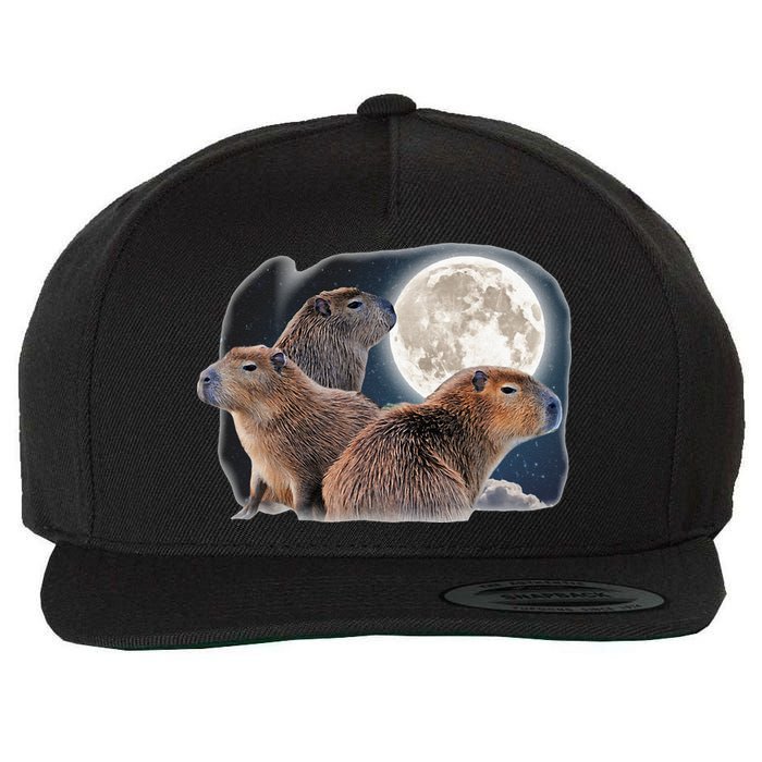 Three Capybaras And Moon Funny Capybara Humor Parody Wool Snapback Cap