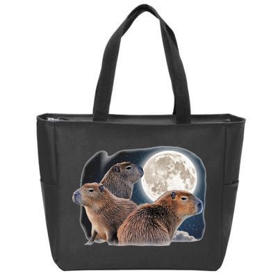 Three Capybaras And Moon Funny Capybara Humor Parody Zip Tote Bag