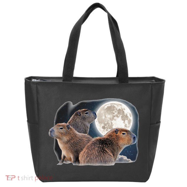 Three Capybaras And Moon Funny Capybara Humor Parody Zip Tote Bag