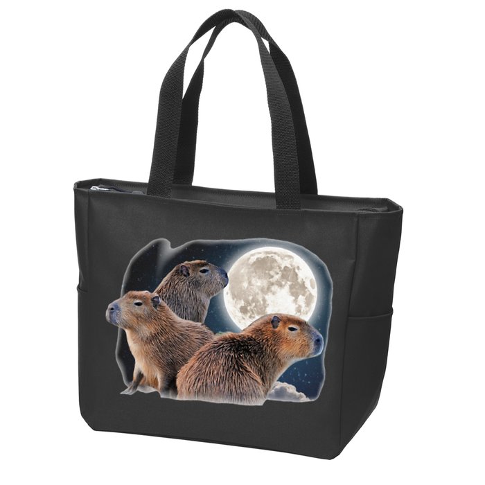 Three Capybaras And Moon Funny Capybara Humor Parody Zip Tote Bag