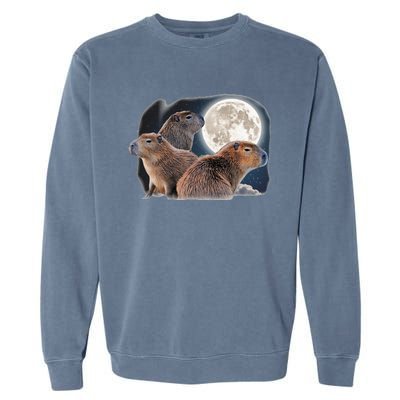 Three Capybaras And Moon Funny Capybara Humor Parody Garment-Dyed Sweatshirt