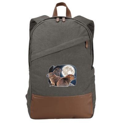 Three Capybaras And Moon Funny Capybara Humor Parody Cotton Canvas Backpack