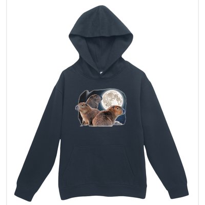 Three Capybaras And Moon Funny Capybara Humor Parody Urban Pullover Hoodie