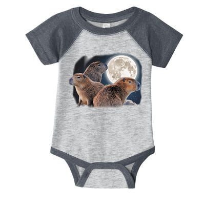 Three Capybaras And Moon Funny Capybara Humor Parody Infant Baby Jersey Bodysuit