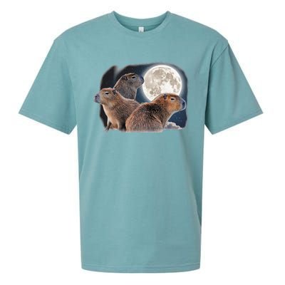 Three Capybaras And Moon Funny Capybara Humor Parody Sueded Cloud Jersey T-Shirt