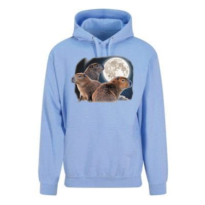 Three Capybaras And Moon Funny Capybara Humor Parody Unisex Surf Hoodie