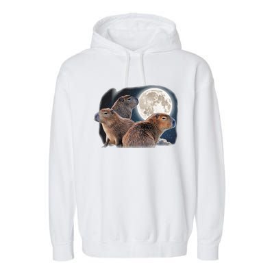 Three Capybaras And Moon Funny Capybara Humor Parody Garment-Dyed Fleece Hoodie