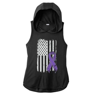 Testicular Cancer Awareness Vintage USA American Flag Ladies PosiCharge Tri-Blend Wicking Draft Hoodie Tank